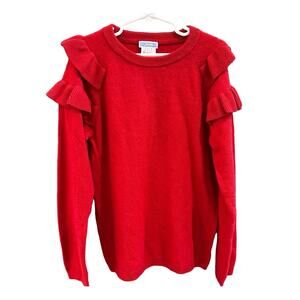 Jacadi Wool Cashmere Blend Long Sleeve Red Sweater w Ruffles Size 12 152cm